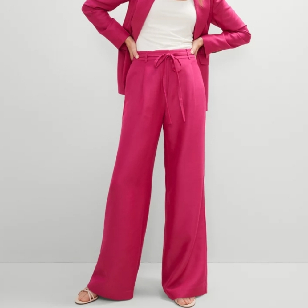 Ann Taylor Studio Collection Belted Wide Leg Pant Bright Petunia Size 2 Women's